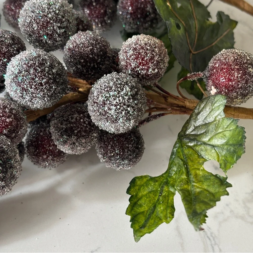 Set of two artificial beaded/ sugared grapes in purples
